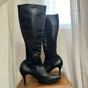 Aquatalia Rhumba II Stretch Leather Knee‎ High Boots Black Size 9.5 DD454 Chic